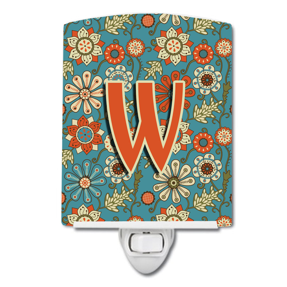 Letter W Flowers Retro Blue Ceramic Night Light CJ2012-WCNL - the-store.com