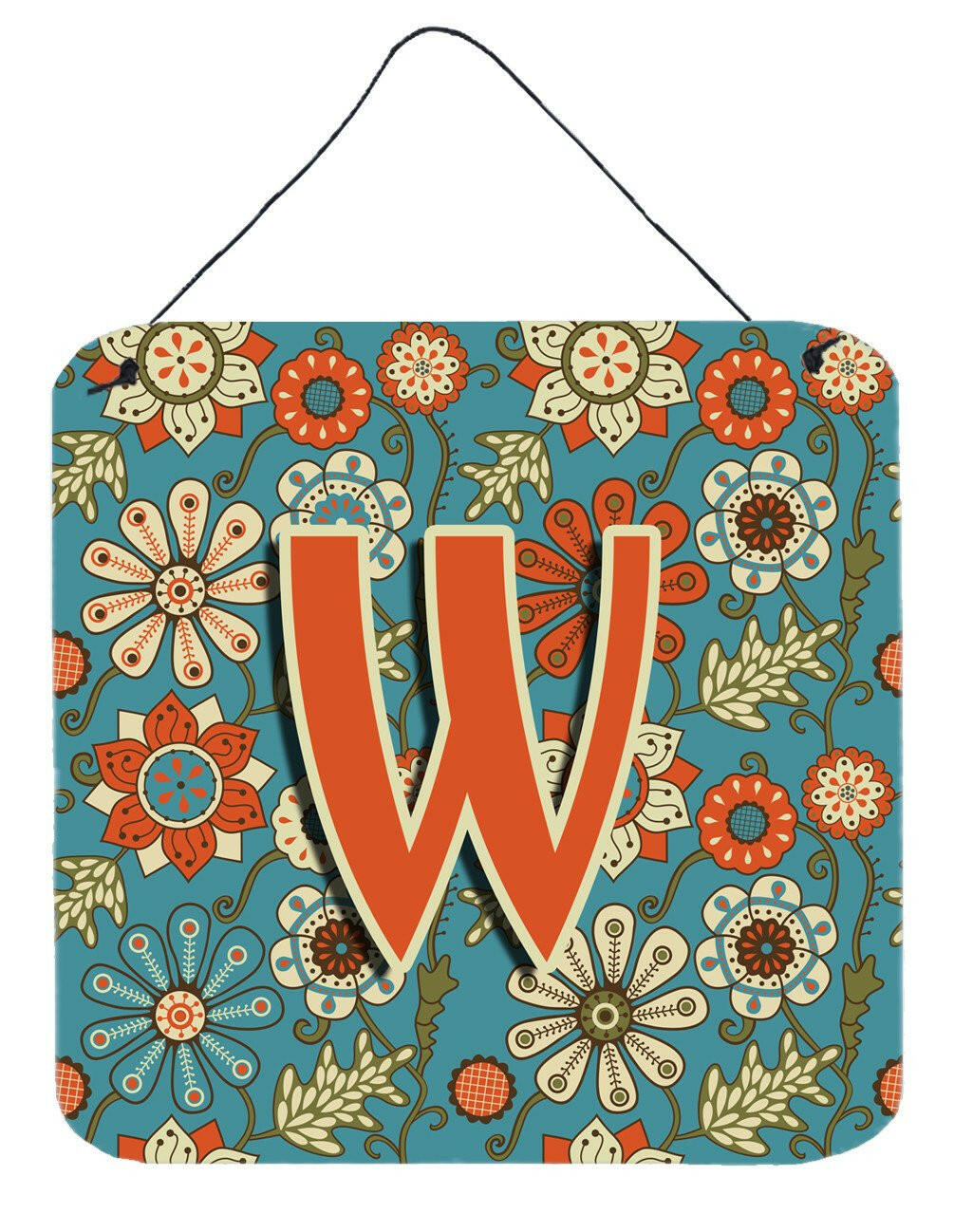 Letter W Flowers Retro Blue Wall or Door Hanging Prints CJ2012-WDS66 by Caroline's Treasures