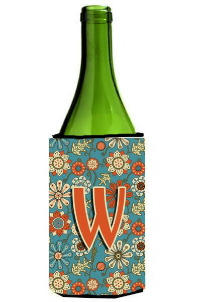 Letter W Flowers Retro Blue Wine Bottle Beverage Insulator Hugger CJ2012-WLITERK by Caroline's Treasures