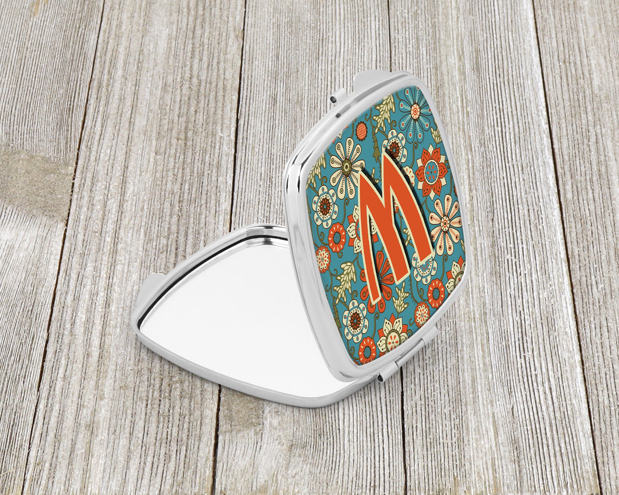 Letter W Flowers Retro Blue Compact Mirror CJ2012-WSCM  the-store.com.