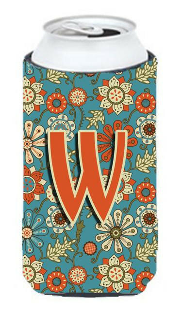 Letter W Flowers Retro Blue Tall Boy Beverage Insulator Hugger CJ2012-WTBC by Caroline's Treasures