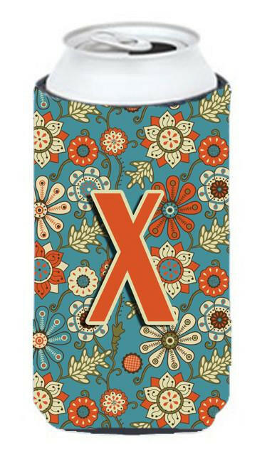 Letter X Flowers Retro Blue Tall Boy Beverage Insulator Hugger CJ2012-XTBC by Caroline's Treasures