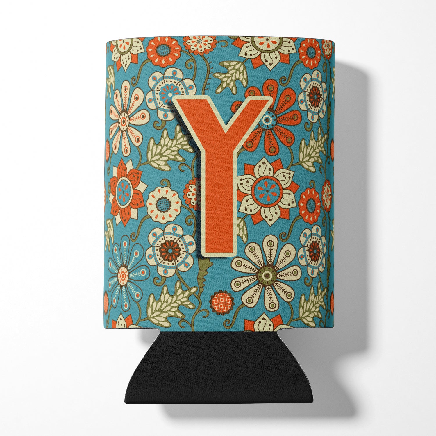 Letter Y Flowers Retro Blue Can or Bottle Hugger CJ2012-YCC.