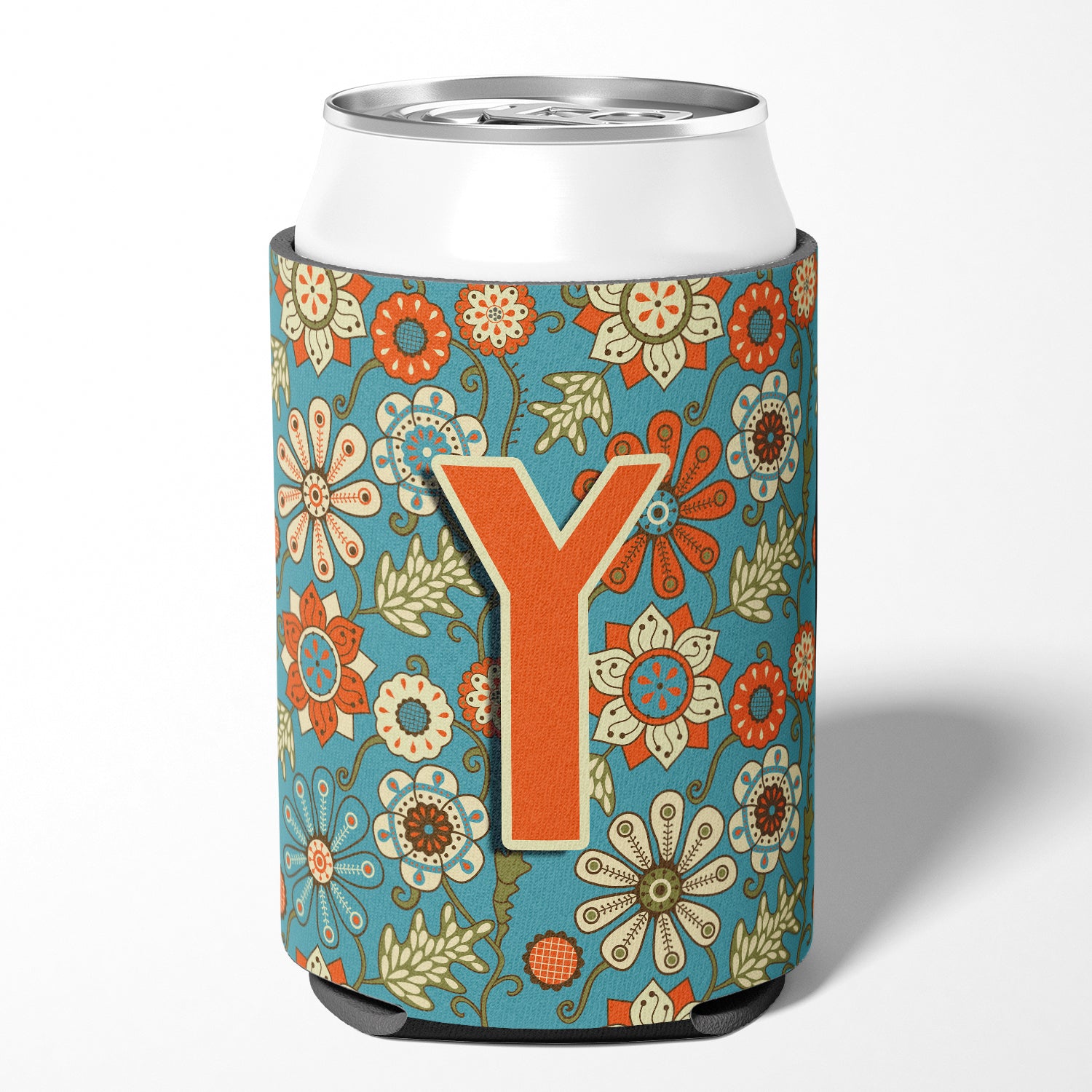 Letter Y Flowers Retro Blue Can or Bottle Hugger CJ2012-YCC.