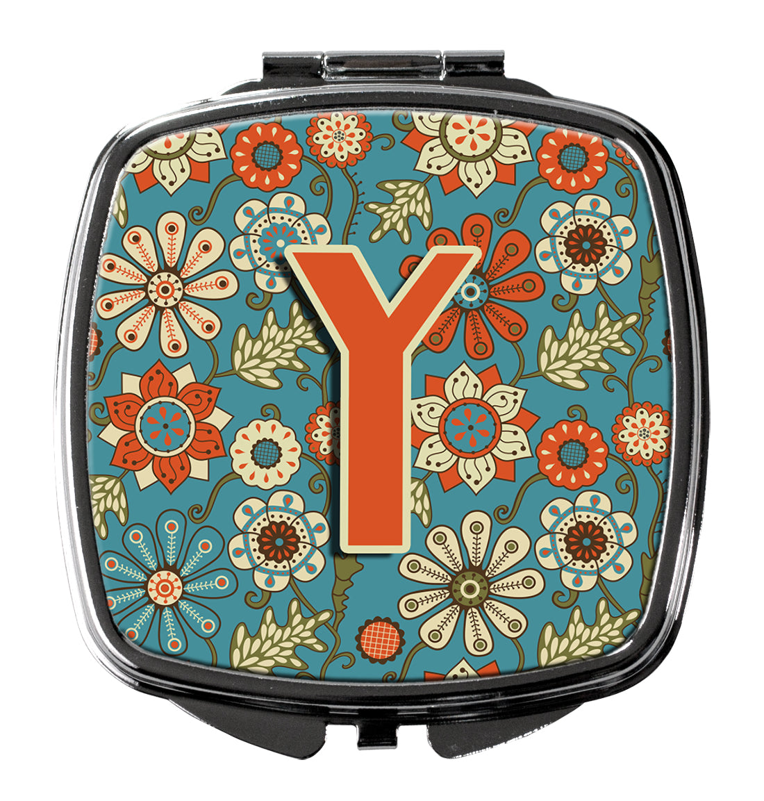 Letter Y Flowers Retro Blue Compact Mirror CJ2012-YSCM  the-store.com.