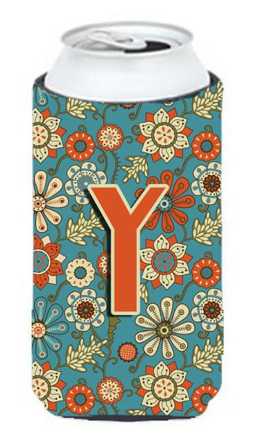 Letter Y Flowers Retro Blue Tall Boy Beverage Insulator Hugger CJ2012-YTBC by Caroline's Treasures