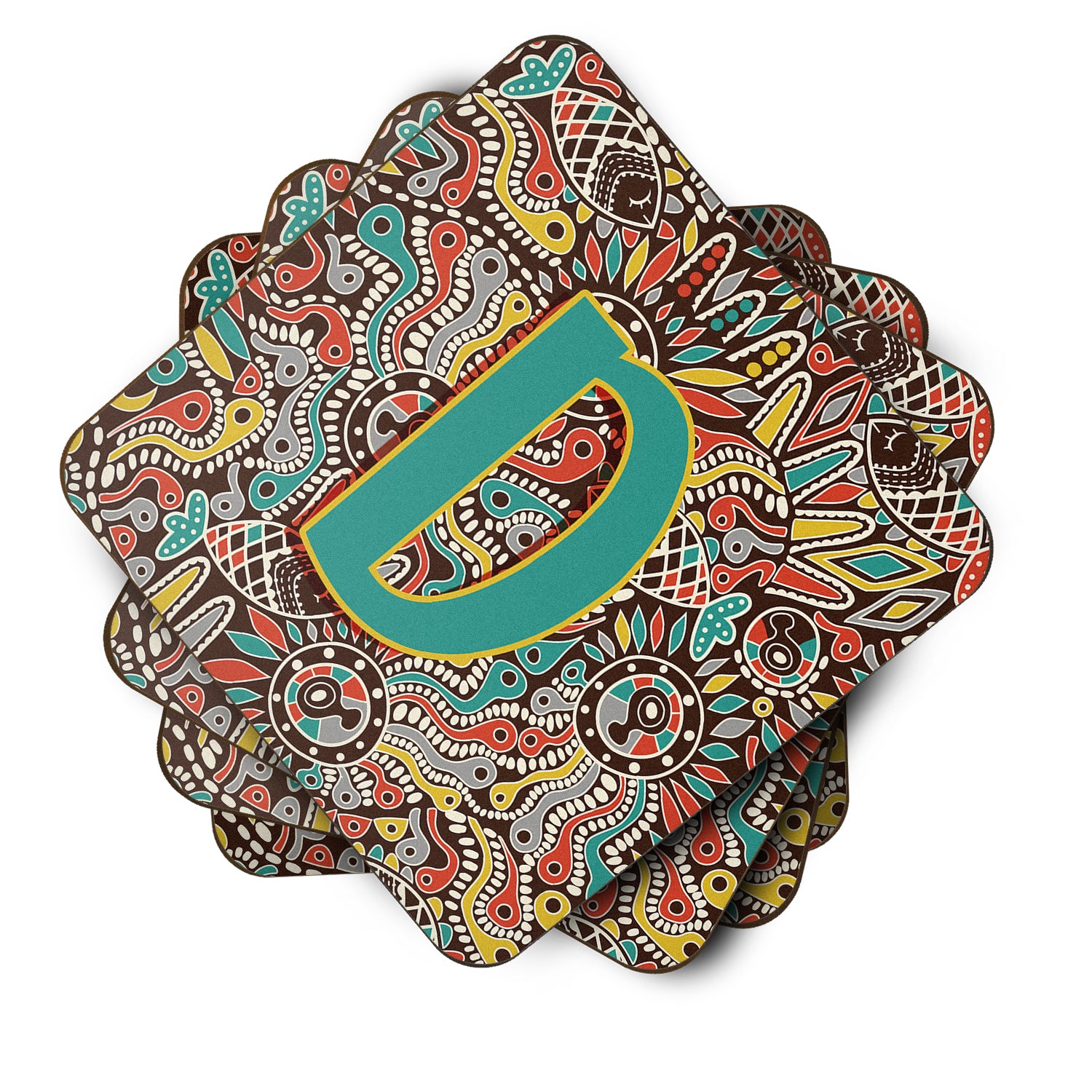 Set of 4 Letter D Retro Tribal Alphabet Initial Foam Coasters CJ2013-DFC - the-store.com