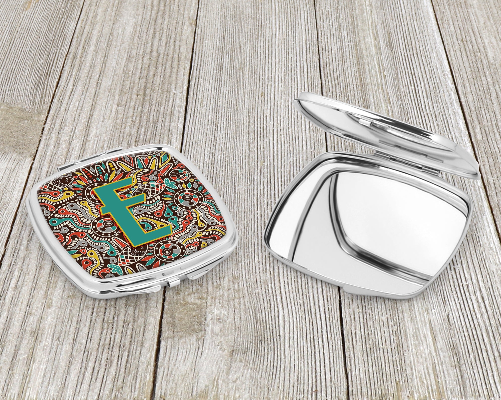 Letter E Retro Tribal Alphabet Initial Compact Mirror CJ2013-ESCM  the-store.com.