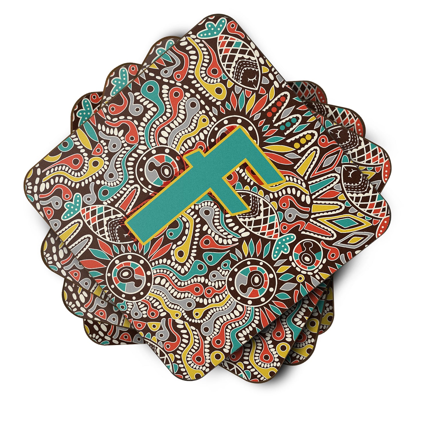 Set of 4 Letter F Retro Tribal Alphabet Initial Foam Coasters CJ2013-FFC - the-store.com