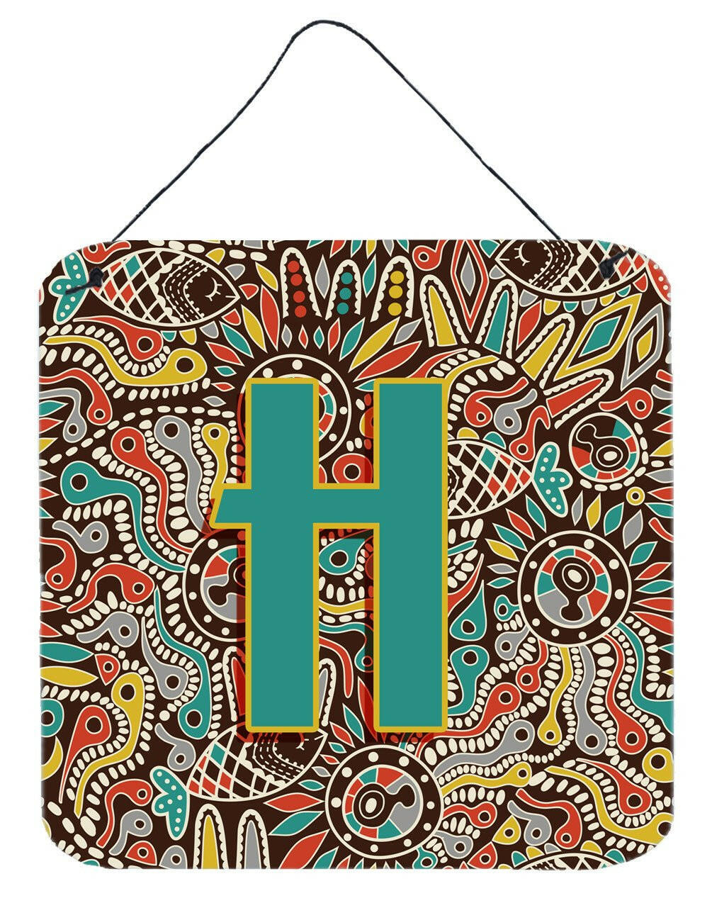 Letter H Retro Tribal Alphabet Initial Wall or Door Hanging Prints CJ2013-HDS66 by Caroline&#39;s Treasures