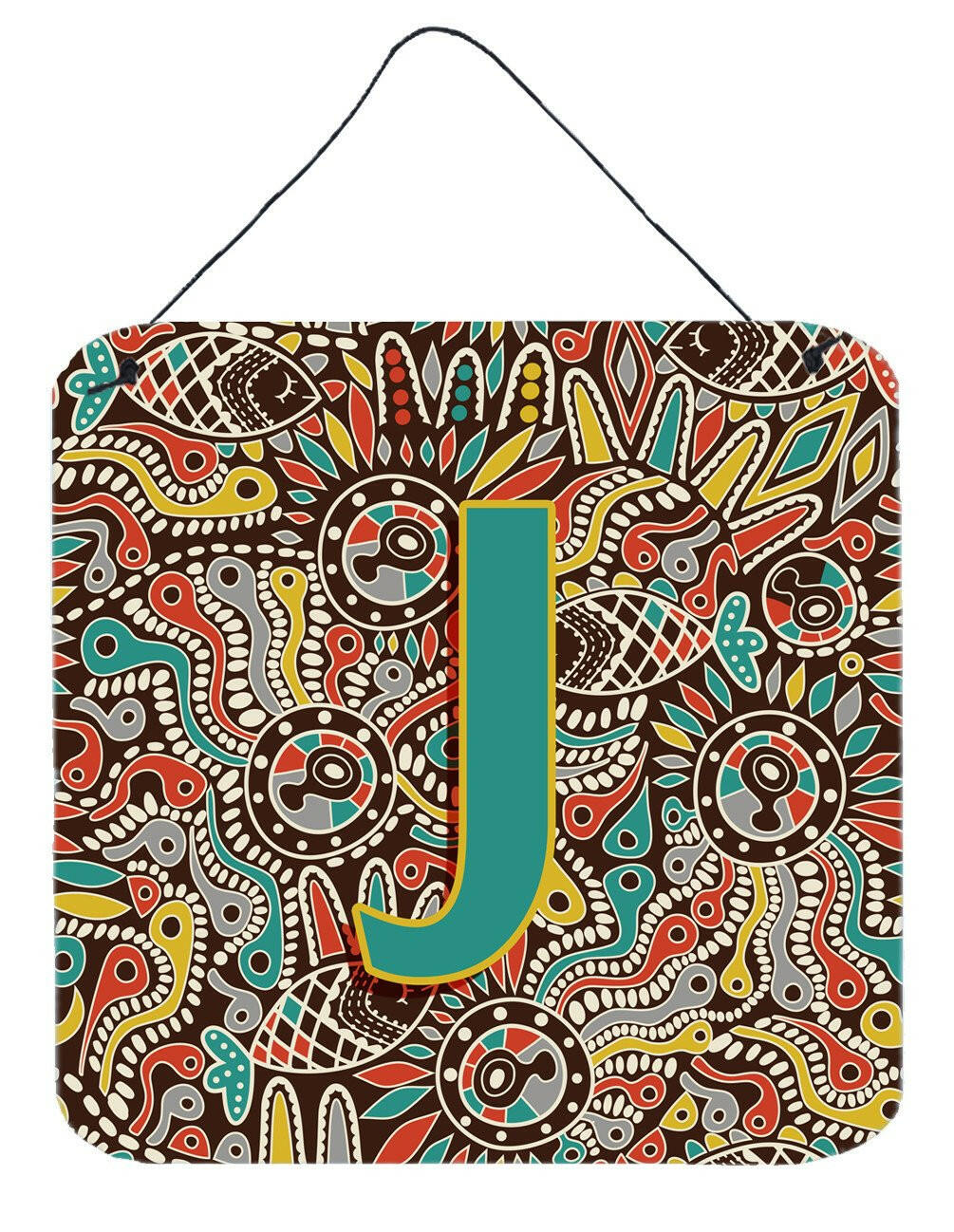 Letter J Retro Tribal Alphabet Initial Wall or Door Hanging Prints CJ2013-JDS66 by Caroline's Treasures