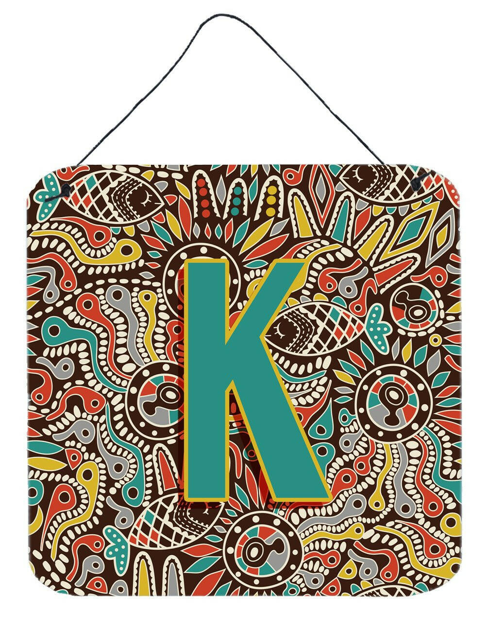 Letter K Retro Tribal Alphabet Initial Wall or Door Hanging Prints CJ2013-KDS66 by Caroline&#39;s Treasures