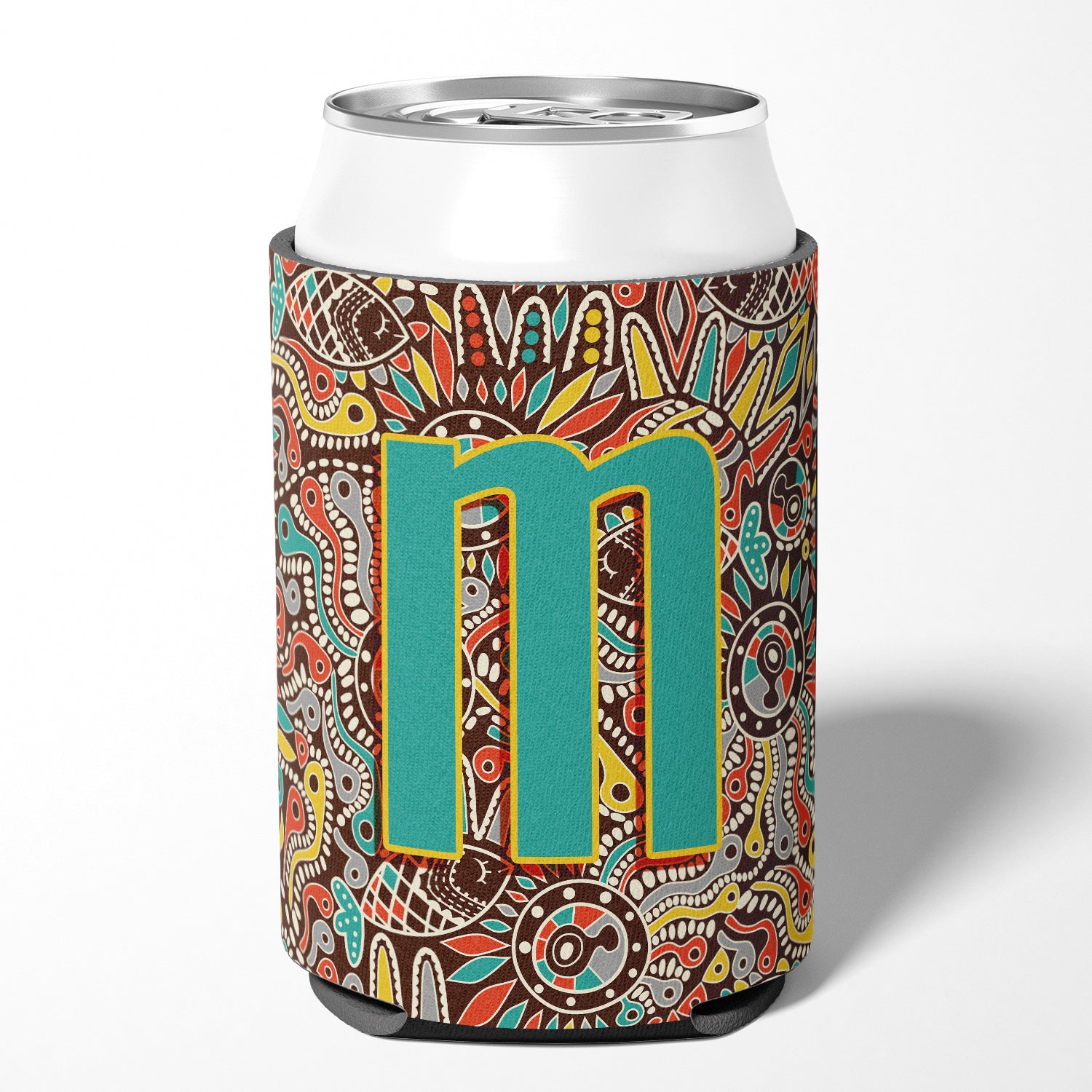 Letter M Retro Tribal Alphabet Initial Can or Bottle Hugger CJ2013-MCC.