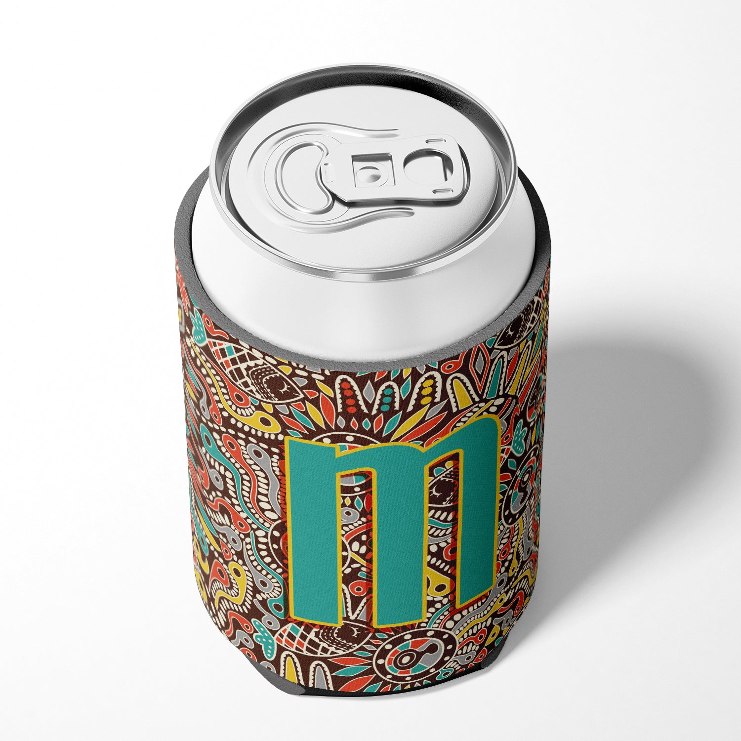 Letter M Retro Tribal Alphabet Initial Can or Bottle Hugger CJ2013-MCC.