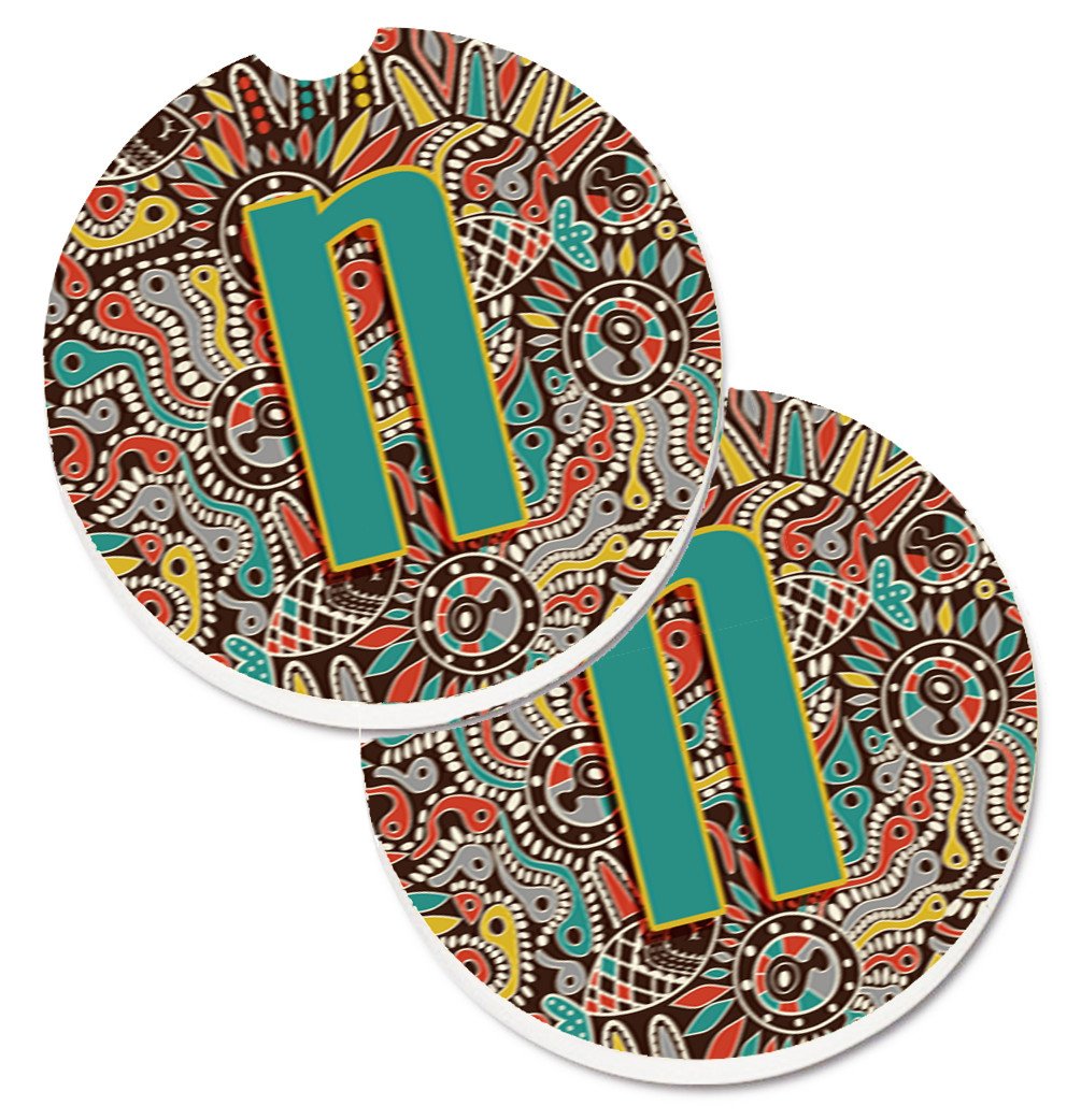 Letter N Retro Tribal Alphabet Initial Set of 2 Cup Holder Car Coasters CJ2013-NCARC by Caroline's Treasures