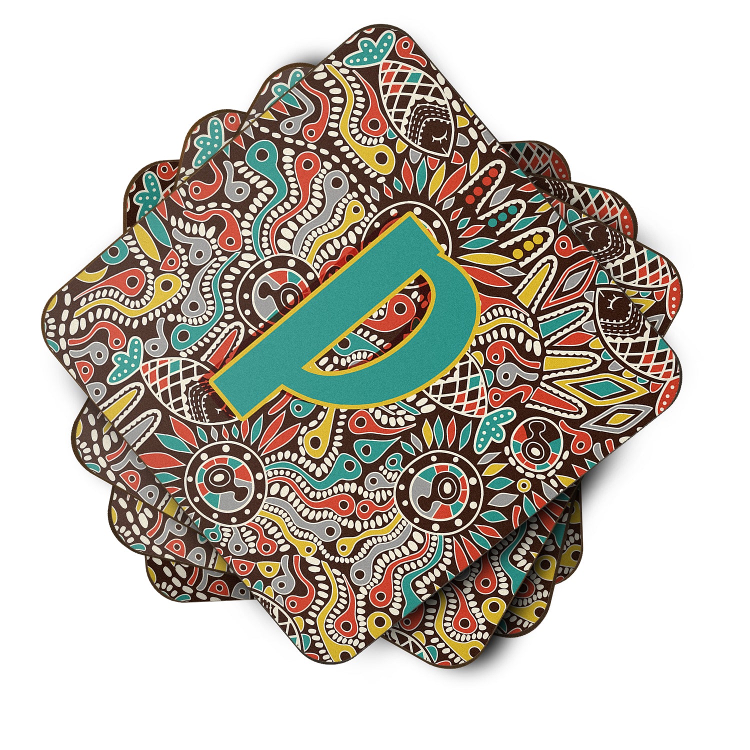 Set of 4 Letter P Retro Tribal Alphabet Initial Foam Coasters CJ2013-PFC - the-store.com