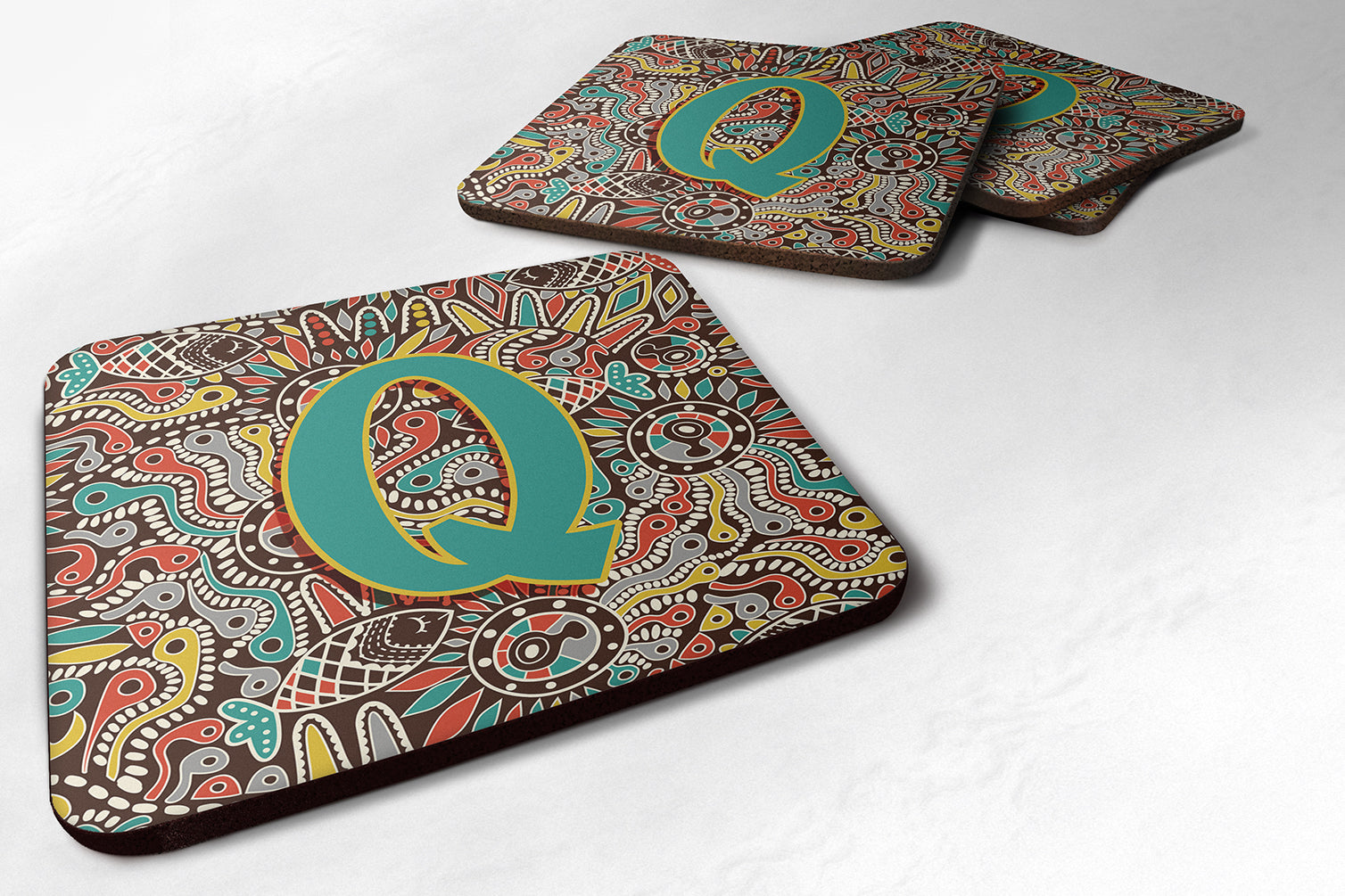 Set of 4 Letter Q Retro Tribal Alphabet Initial Foam Coasters CJ2013-QFC - the-store.com