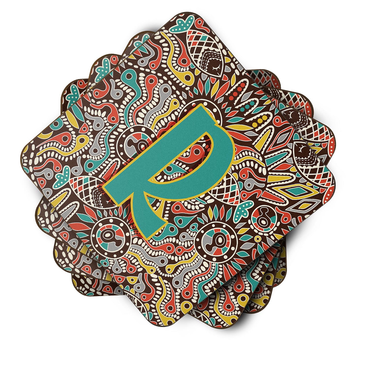 Set of 4 Letter R Retro Tribal Alphabet Initial Foam Coasters CJ2013-RFC - the-store.com