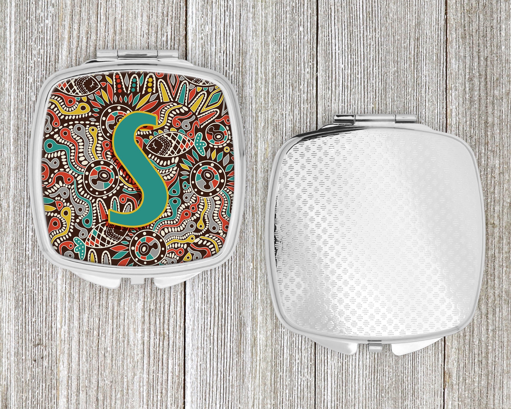 Letter S Retro Tribal Alphabet Initial Compact Mirror CJ2013-SSCM  the-store.com.