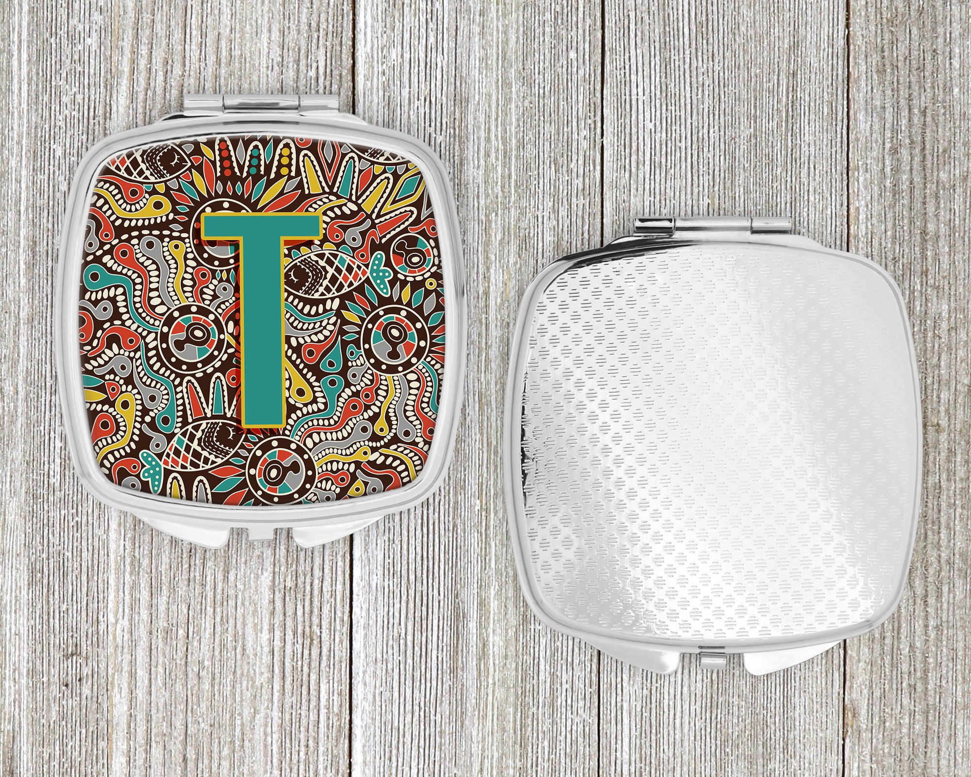 Letter T Retro Tribal Alphabet Initial Compact Mirror CJ2013-TSCM  the-store.com.