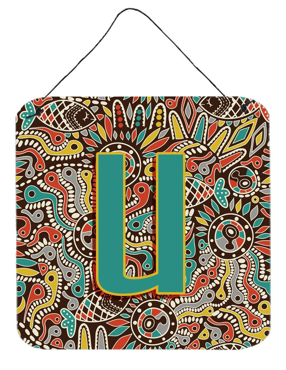 Letter U Retro Tribal Alphabet Initial Wall or Door Hanging Prints CJ2013-UDS66 by Caroline's Treasures