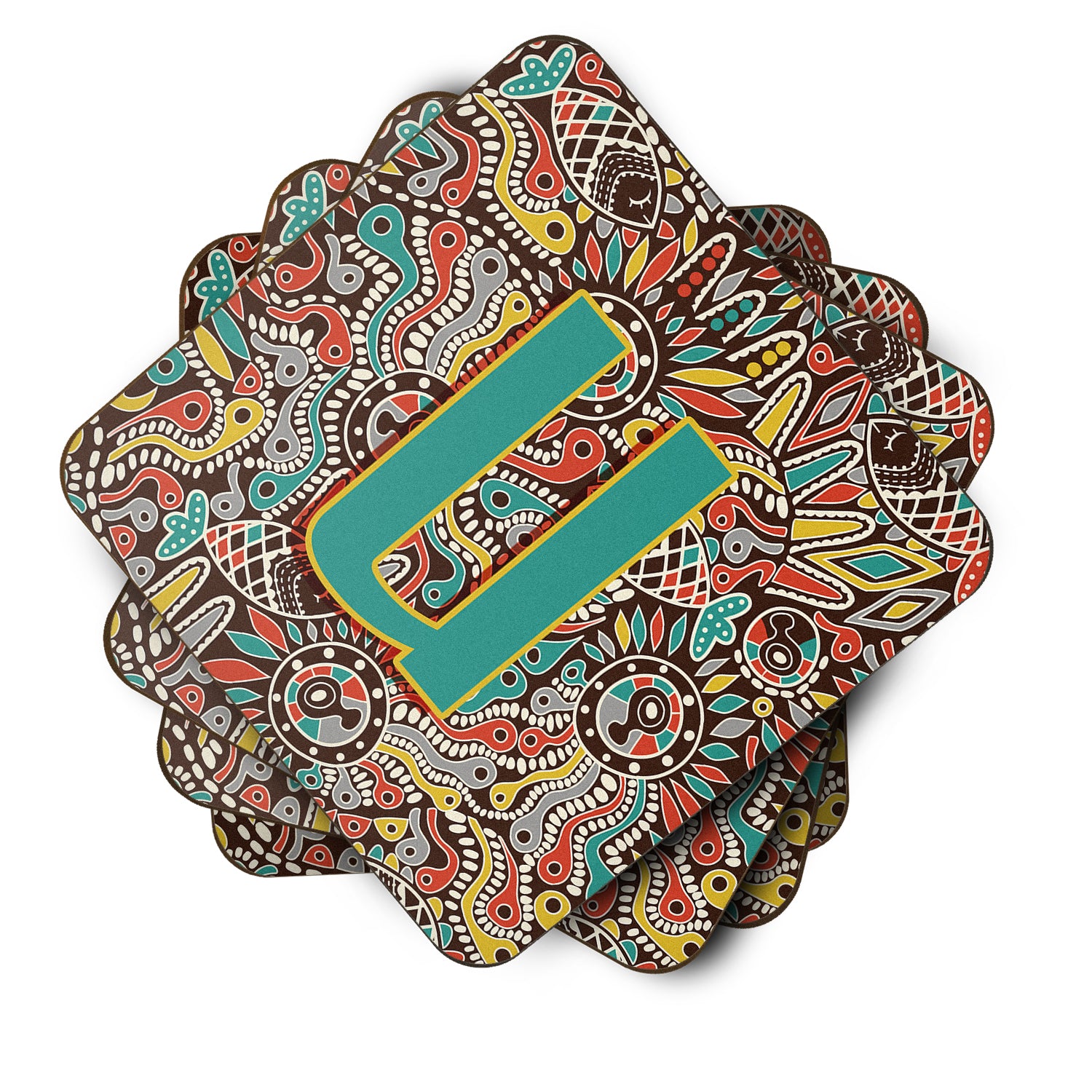 Set of 4 Letter U Retro Tribal Alphabet Initial Foam Coasters CJ2013-UFC - the-store.com