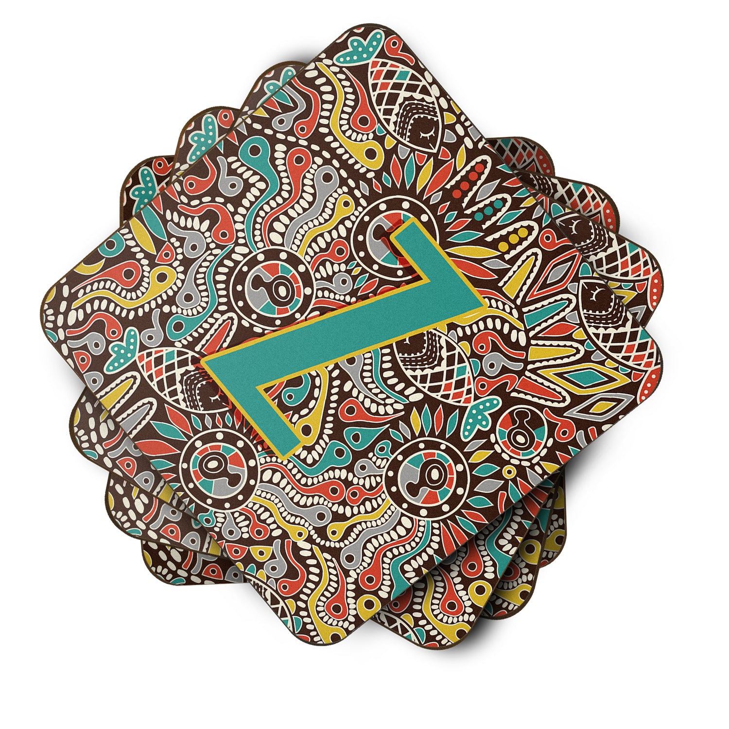 Set of 4 Letter Z Retro Tribal Alphabet Initial Foam Coasters CJ2013-ZFC - the-store.com