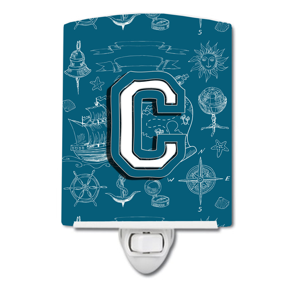 Letter C Sea Doodles Initial Alphabet Ceramic Night Light CJ2014-CCNL - the-store.com