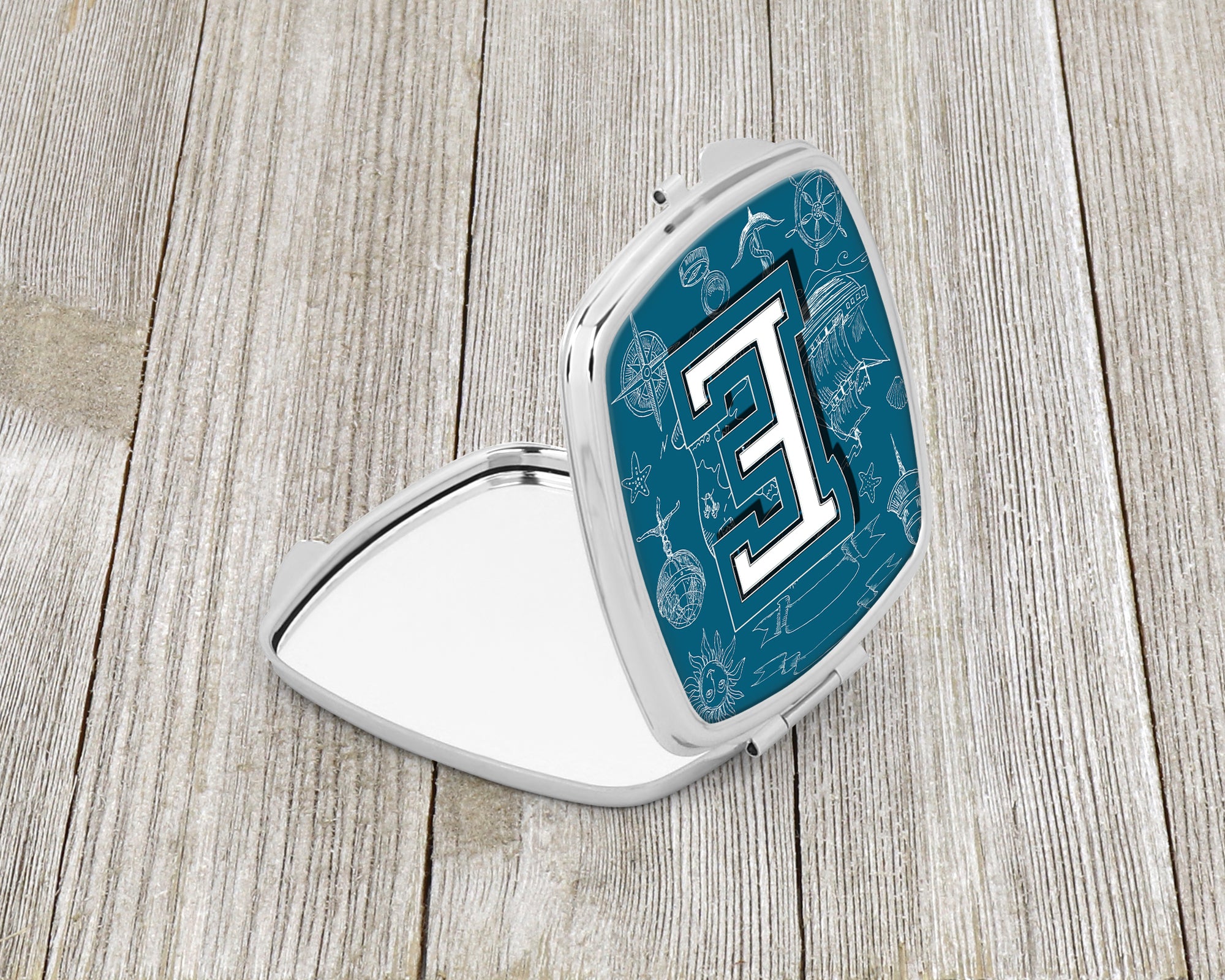 Letter E Sea Doodles Initial Alphabet Compact Mirror CJ2014-ESCM  the-store.com.