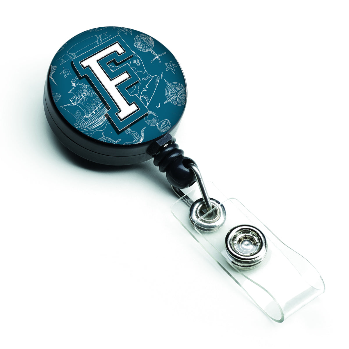 Letter F Sea Doodles Initial Alphabet Retractable Badge Reel CJ2014-FBR  the-store.com.