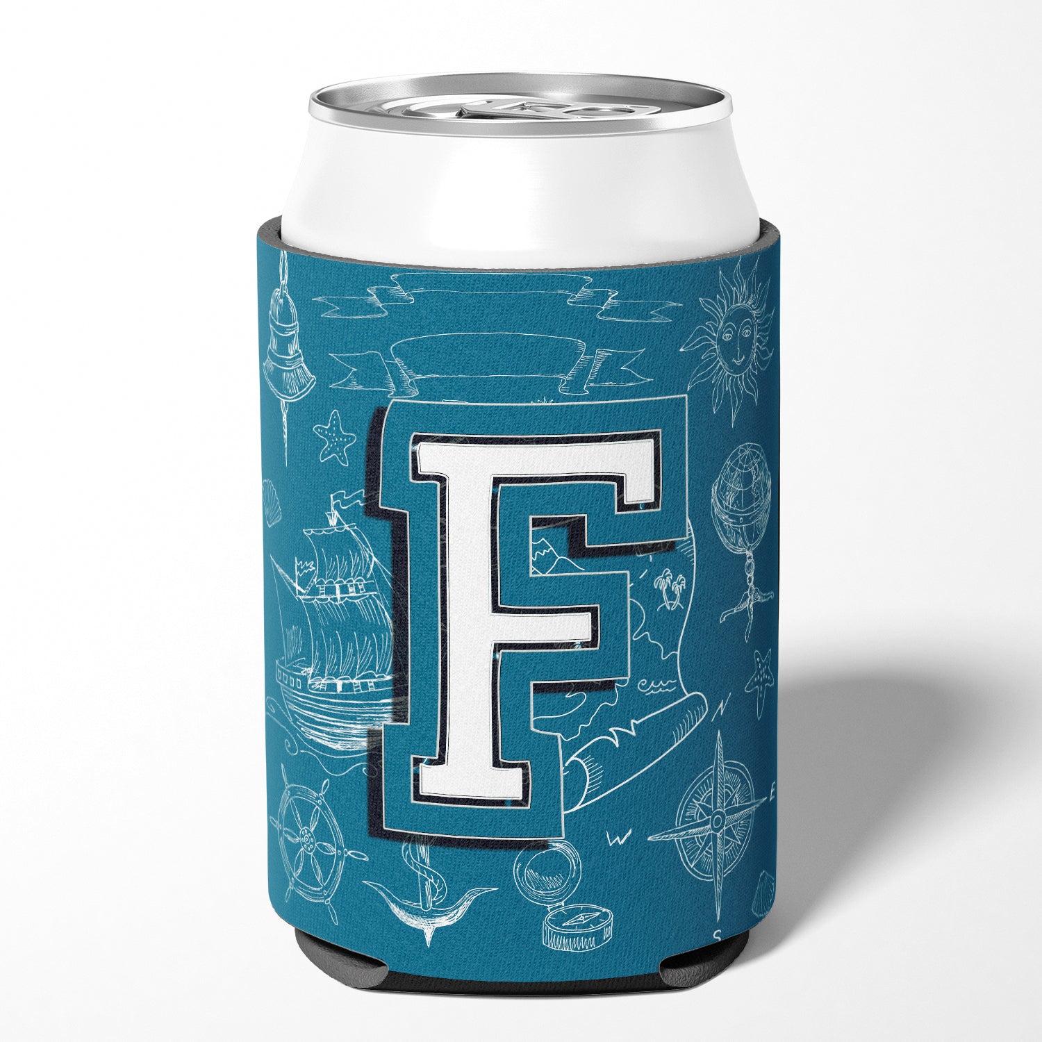 Letter F Sea Doodles Initial Alphabet Can or Bottle Hugger CJ2014-FCC.