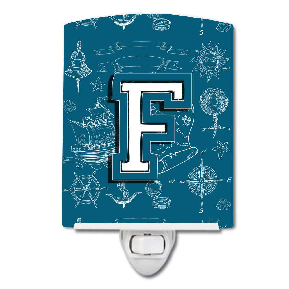 Letter F Sea Doodles Initial Alphabet Ceramic Night Light CJ2014-FCNL - the-store.com