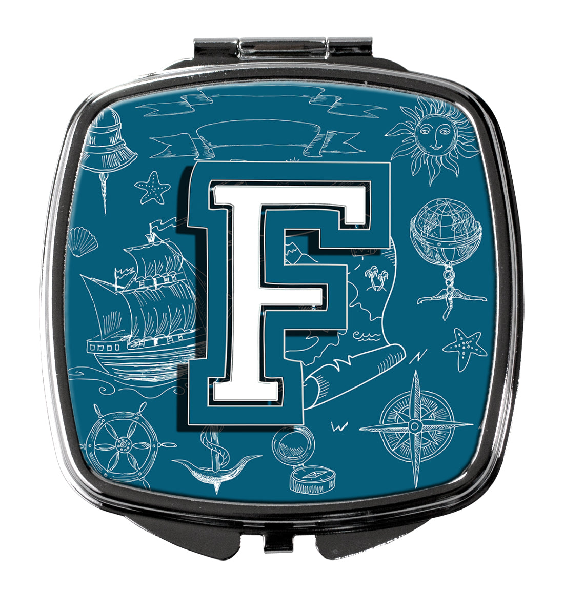 Letter F Sea Doodles Initial Alphabet Compact Mirror CJ2014-FSCM  the-store.com.