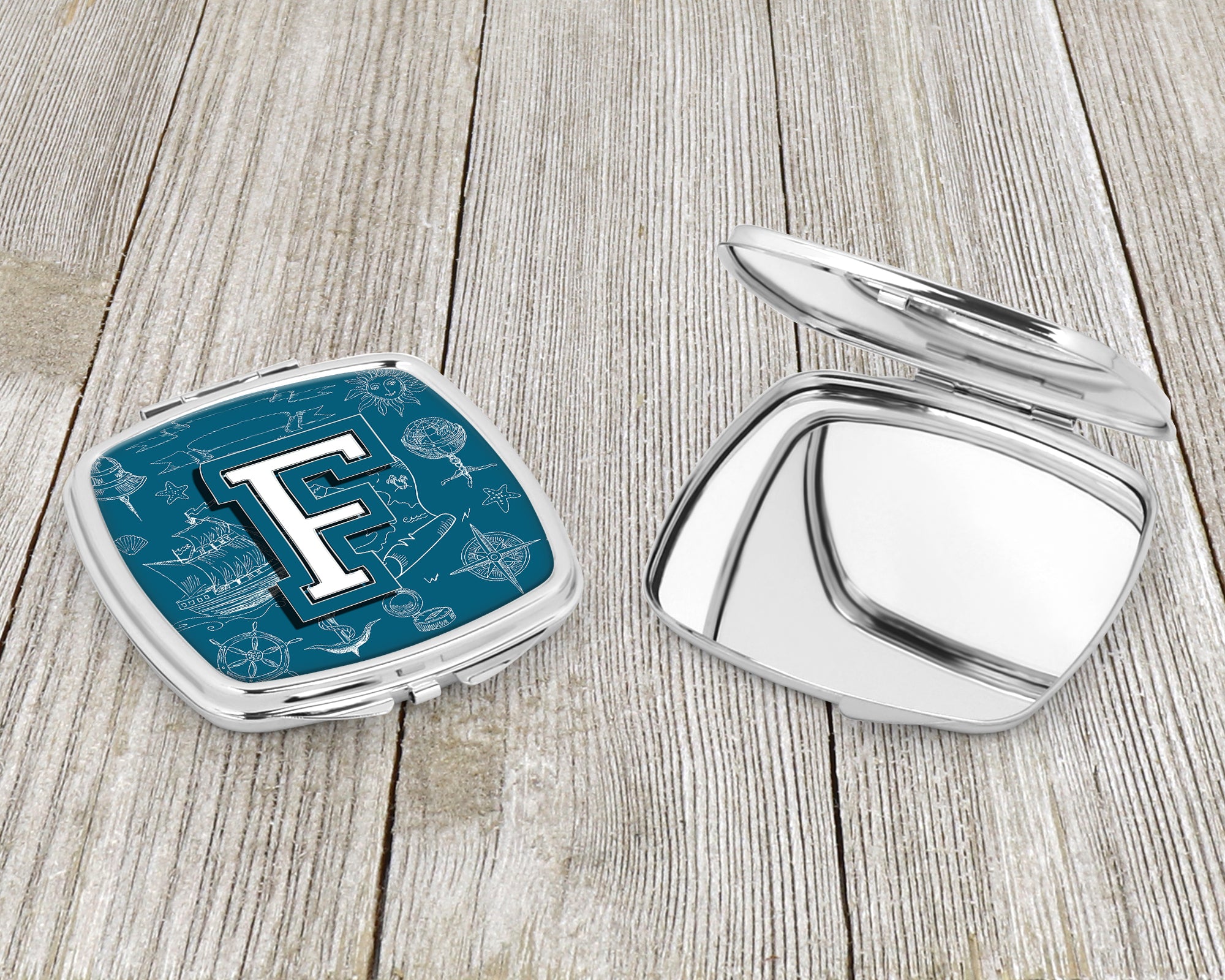 Letter F Sea Doodles Initial Alphabet Compact Mirror CJ2014-FSCM  the-store.com.