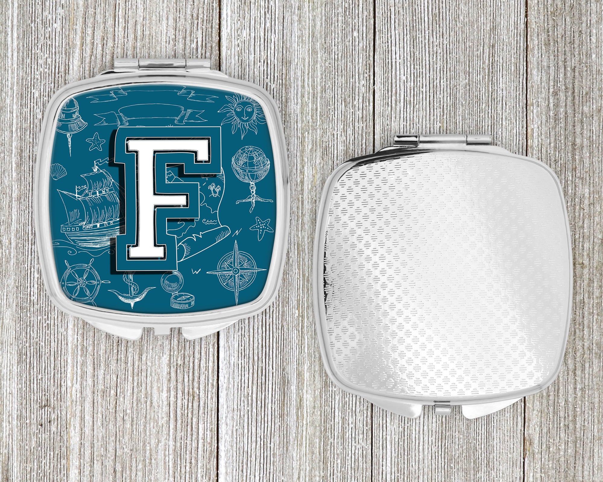 Letter F Sea Doodles Initial Alphabet Compact Mirror CJ2014-FSCM  the-store.com.