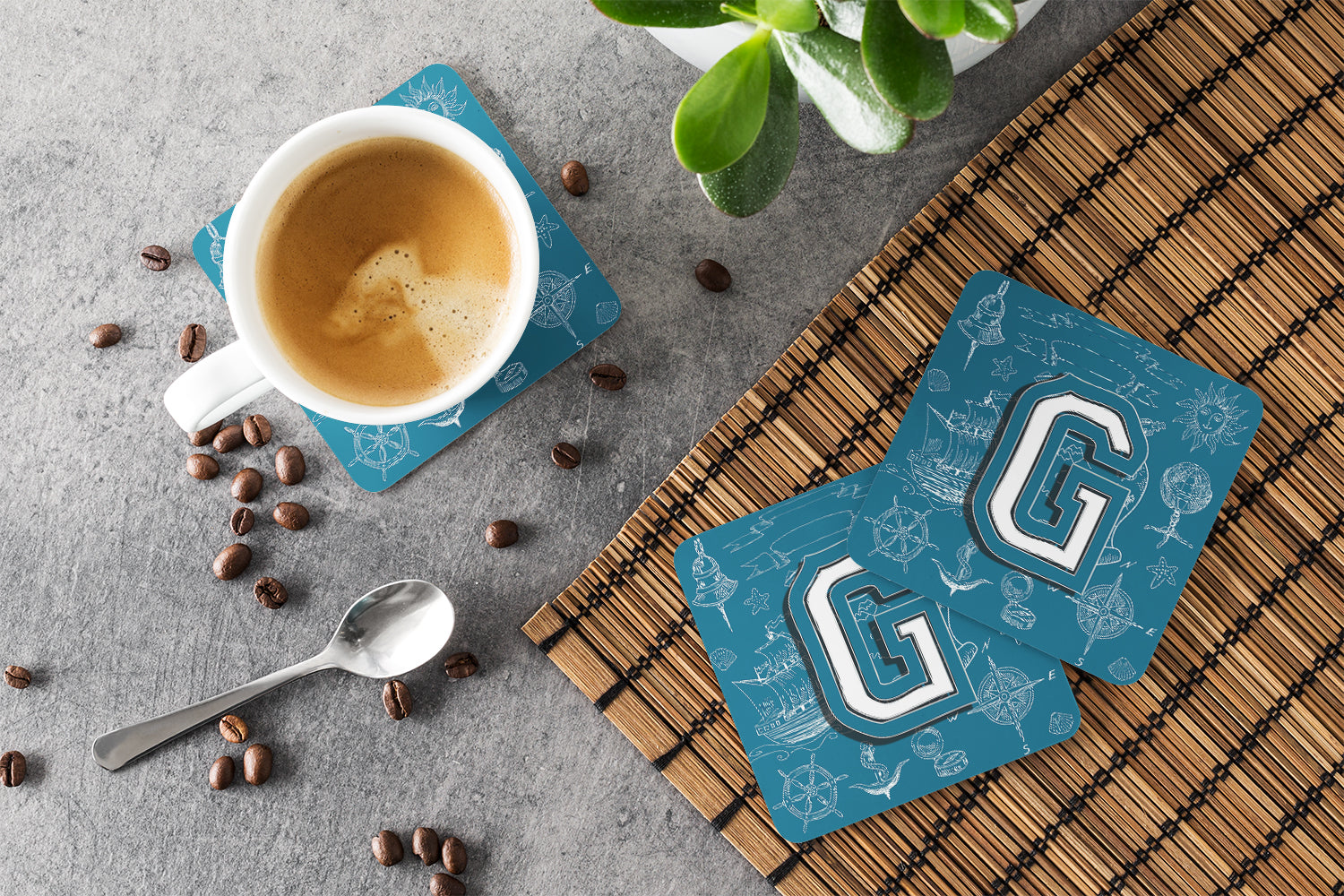 Set of 4 Letter G Sea Doodles Initial Alphabet Foam Coasters CJ2014-GFC - the-store.com