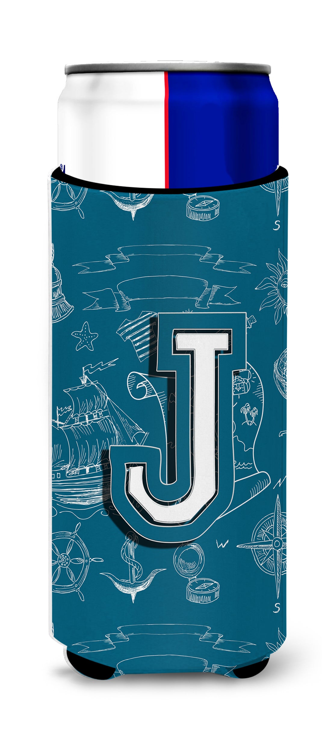 Letter J Sea Doodles Initial Alphabet Ultra Beverage Insulators for slim cans CJ2014-JMUK.