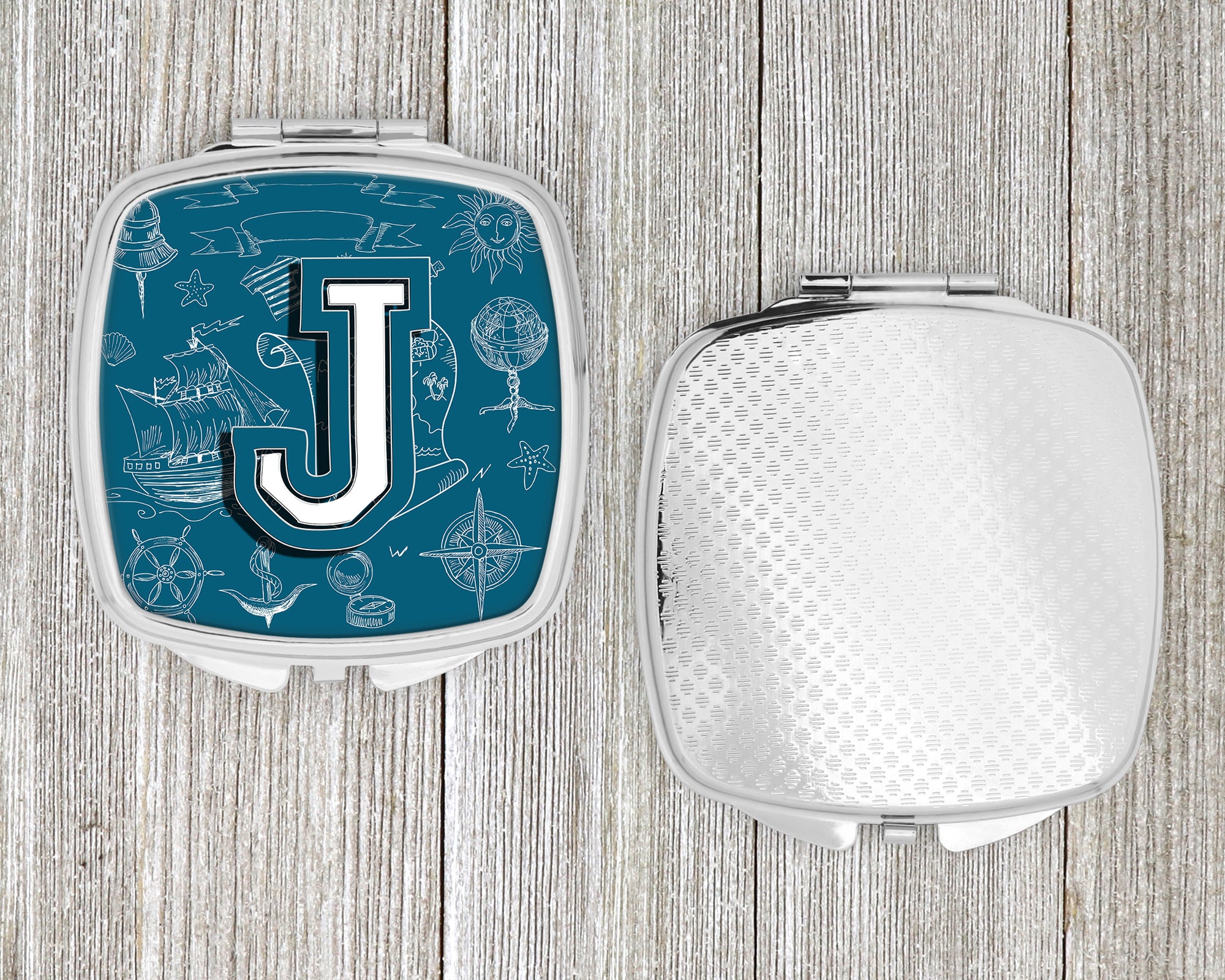 Letter J Sea Doodles Initial Alphabet Compact Mirror CJ2014-JSCM  the-store.com.