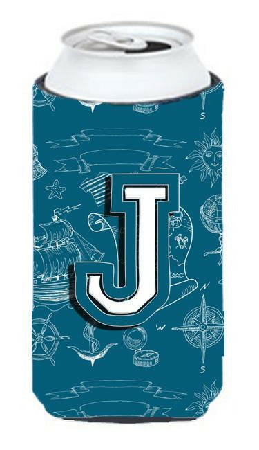 Letter J Sea Doodles Initial Alphabet Tall Boy Beverage Insulator Hugger CJ2014-JTBC by Caroline's Treasures