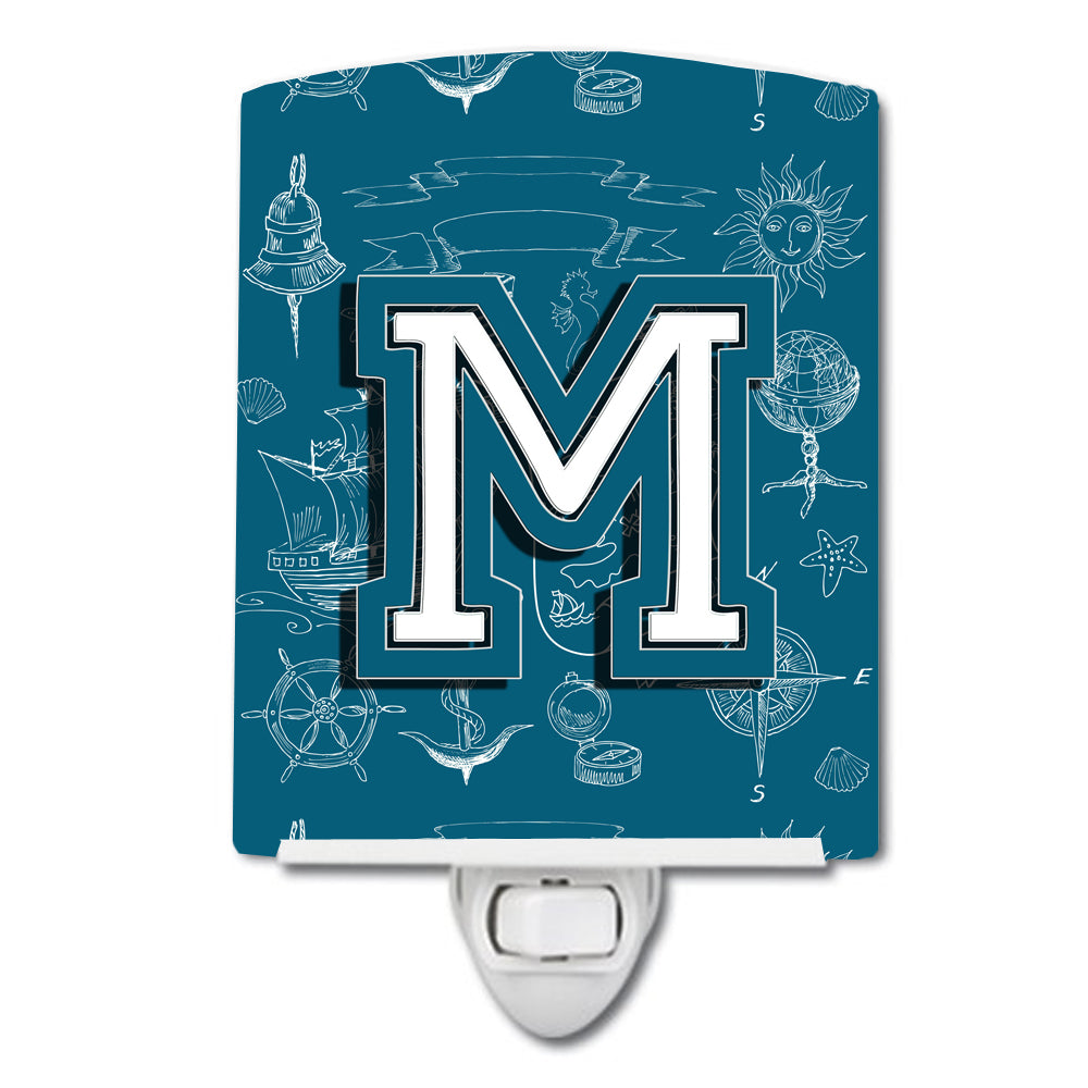 Letter M Sea Doodles Initial Alphabet Ceramic Night Light CJ2014-MCNL - the-store.com