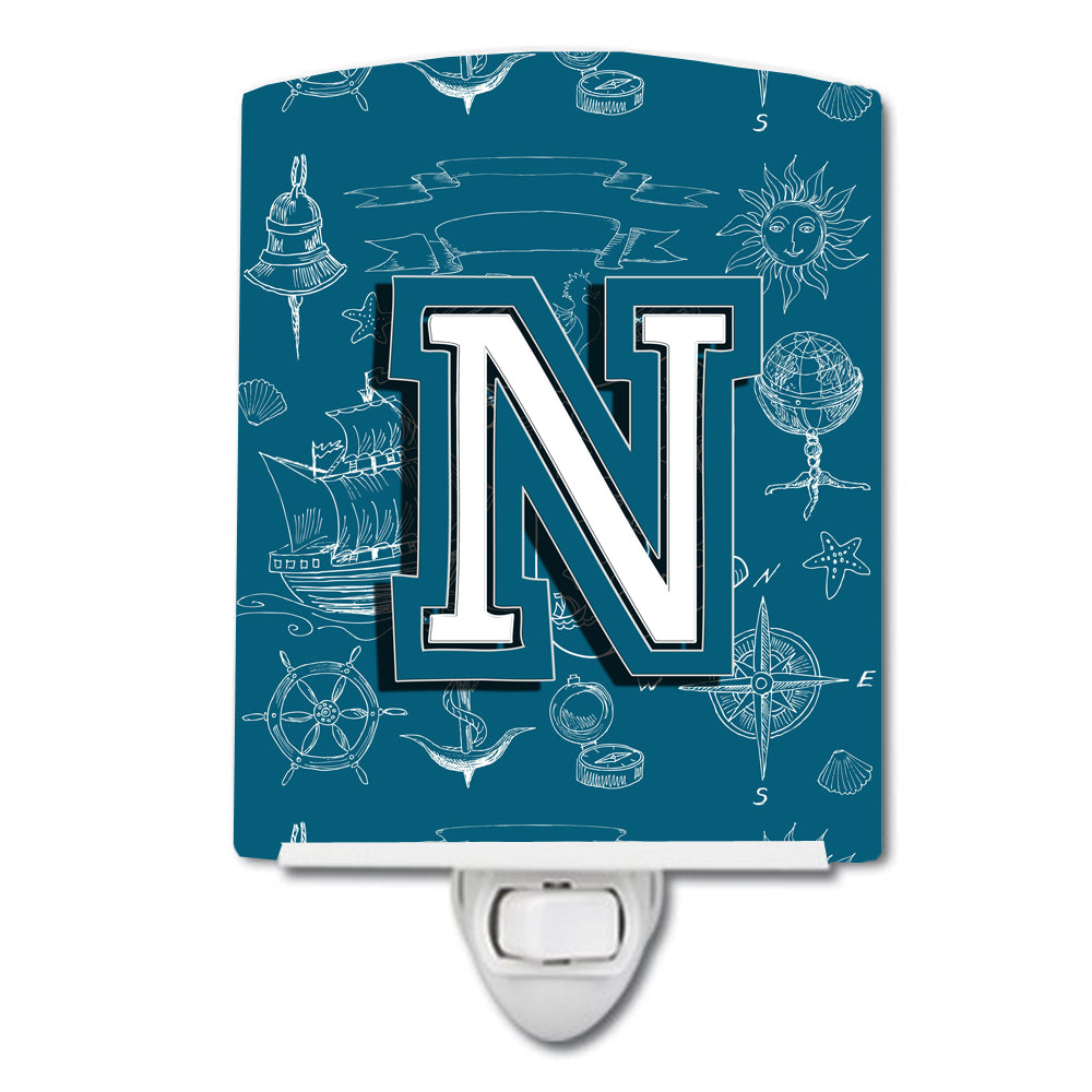 Letter N Sea Doodles Initial Alphabet Ceramic Night Light CJ2014-NCNL - the-store.com