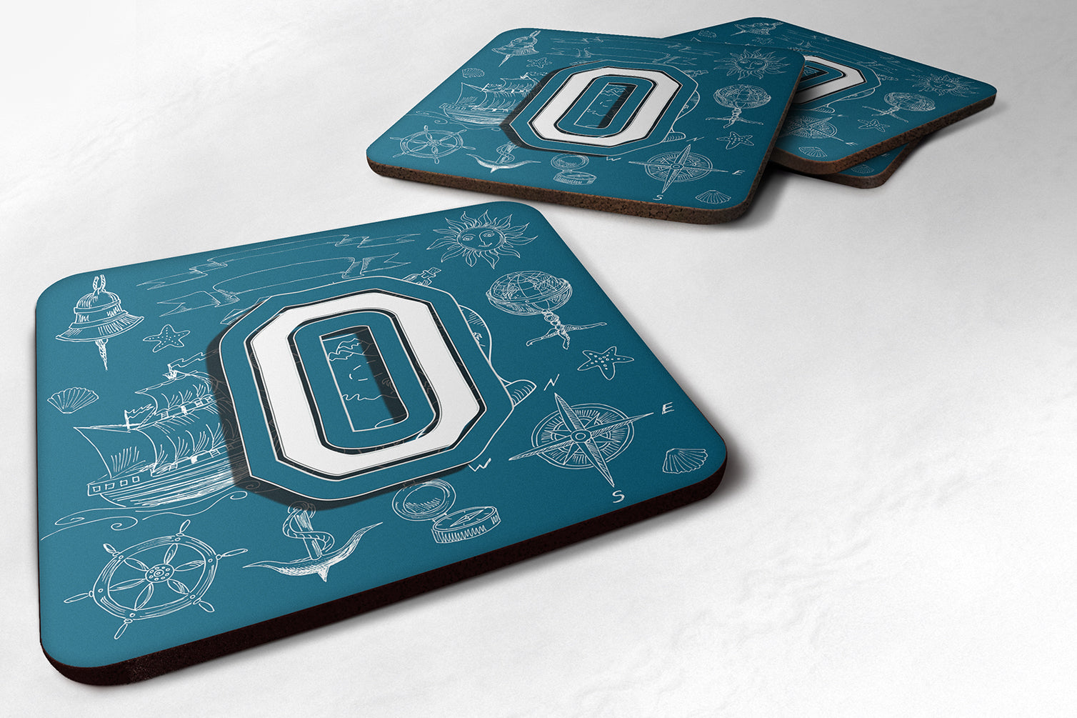 Set of 4 Letter O Sea Doodles Initial Alphabet Foam Coasters CJ2014-OFC - the-store.com