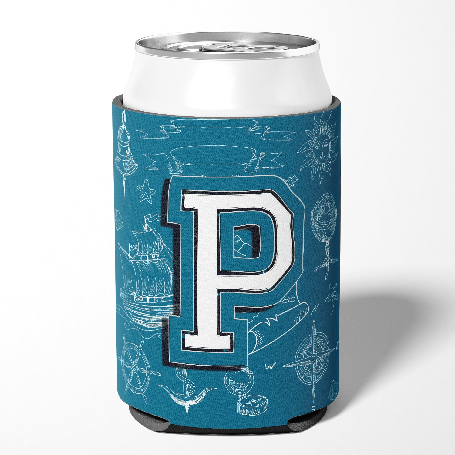 Letter P Sea Doodles Initial Alphabet Can or Bottle Hugger CJ2014-PCC.