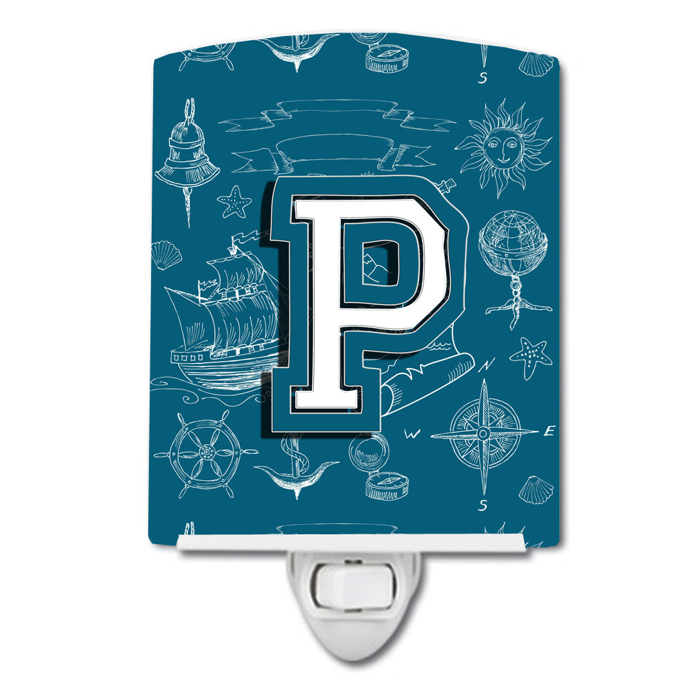 Letter P Sea Doodles Initial Alphabet Ceramic Night Light CJ2014-PCNL - the-store.com