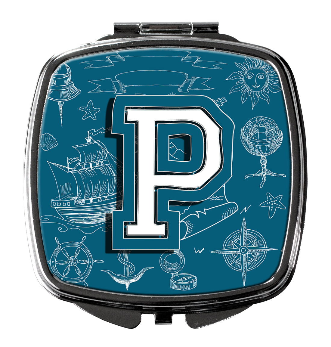 Letter P Sea Doodles Initial Alphabet Compact Mirror CJ2014-PSCM  the-store.com.