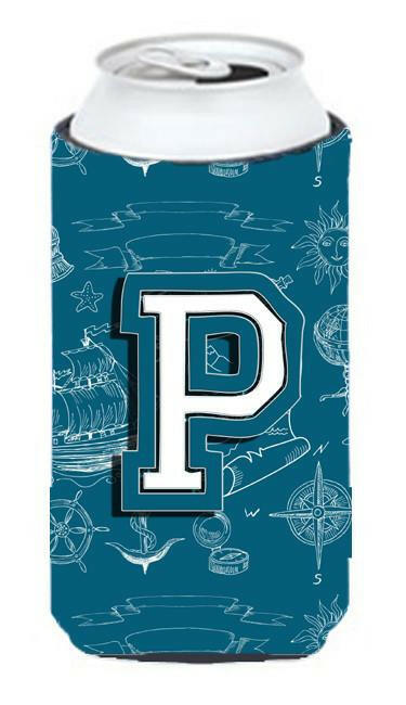 Letter P Sea Doodles Initial Alphabet Tall Boy Beverage Insulator Hugger CJ2014-PTBC by Caroline's Treasures