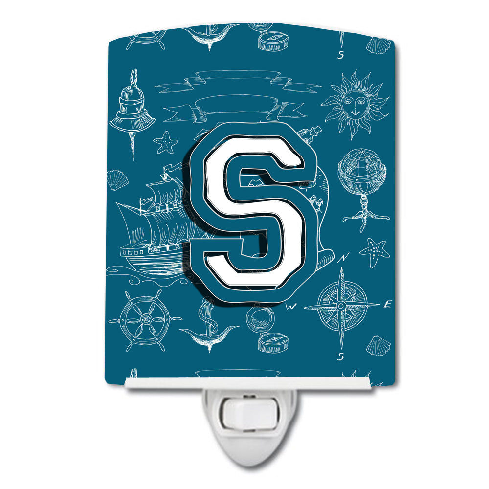 Letter S Sea Doodles Initial Alphabet Ceramic Night Light CJ2014-SCNL - the-store.com