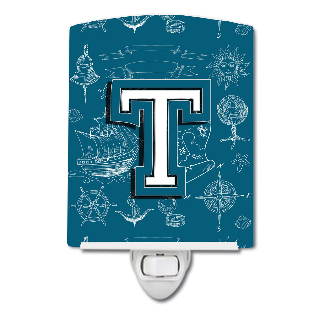 Letter T Sea Doodles Initial Alphabet Ceramic Night Light CJ2014-TCNL - the-store.com