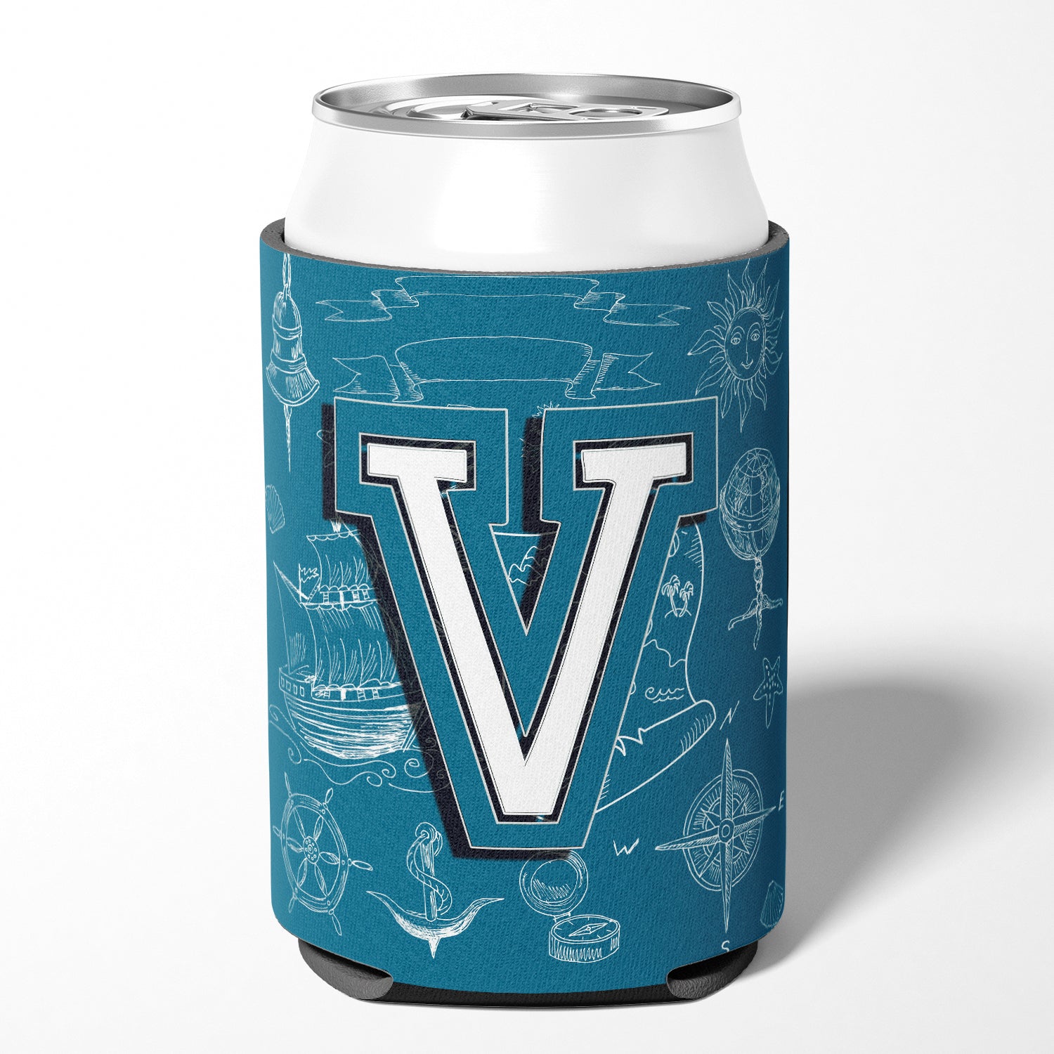 Letter V Sea Doodles Initial Alphabet Can or Bottle Hugger CJ2014-VCC.