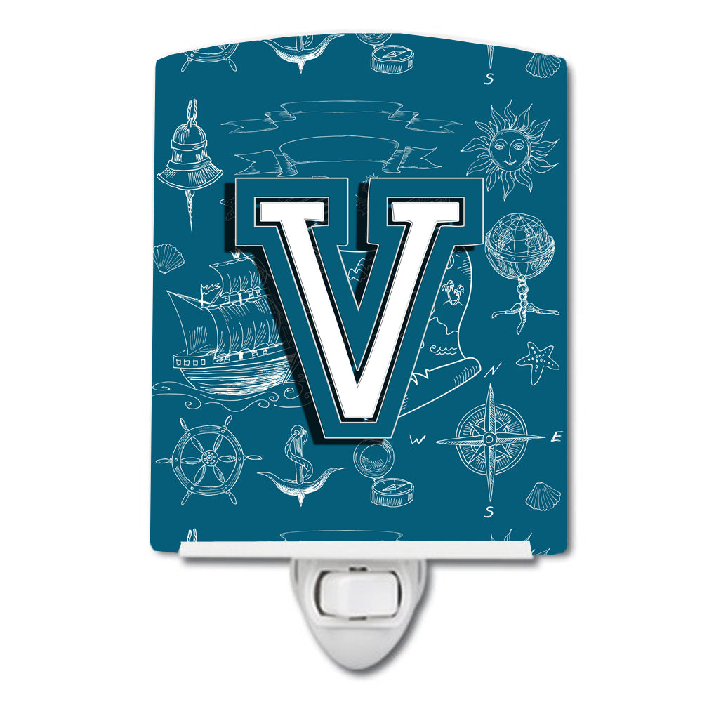 Letter V Sea Doodles Initial Alphabet Ceramic Night Light CJ2014-VCNL - the-store.com